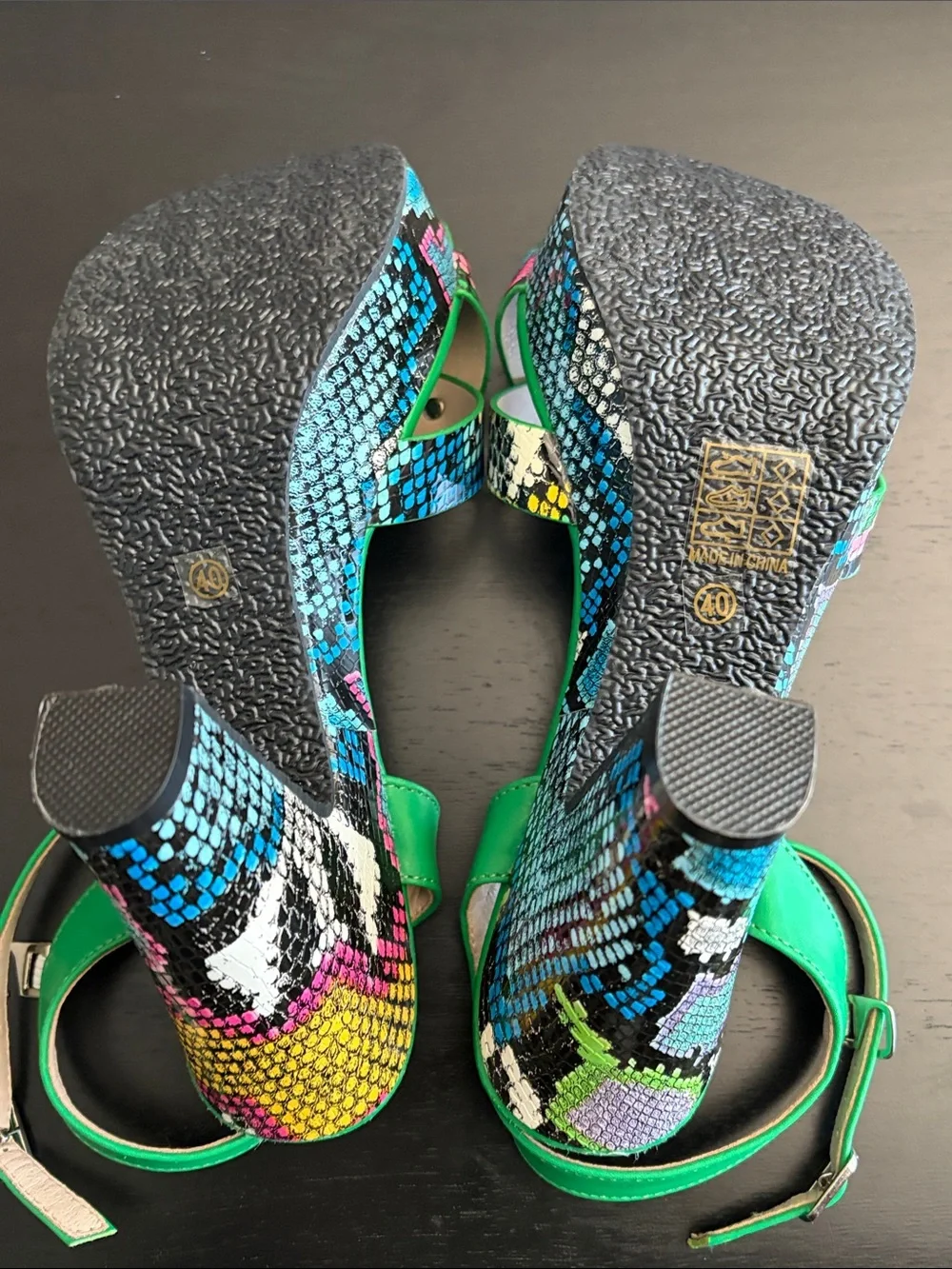 SHEIN Green Multicolor Snakeskin Platform Heels, EU Size 40, US Size 9